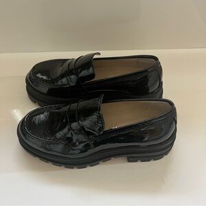 Women’s black platform patent loafer, size 36, new with tags, never worn
